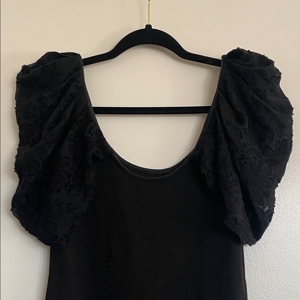 Maeve|Black Puff Sleeve Ribbed Blouse|Medium|EUC - Picture 2 of 10
